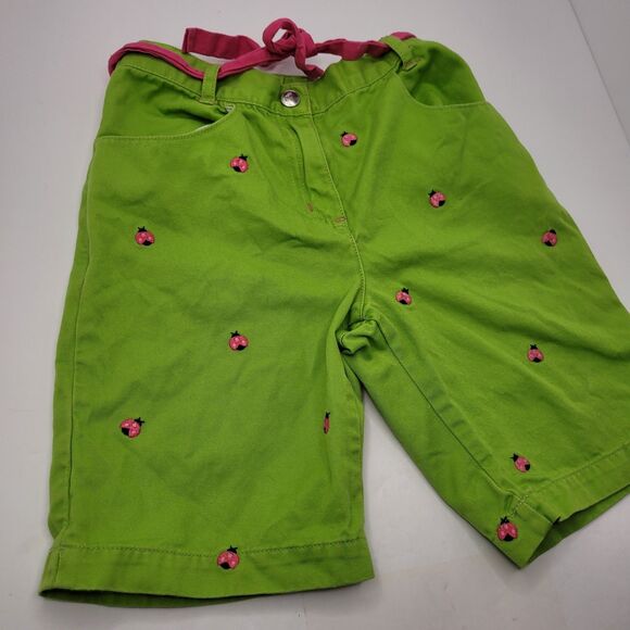 Gymboree Summer Green Chino Lady Bug Shorts Girls Size 7 Adjustable Waist - Picture 2 of 8